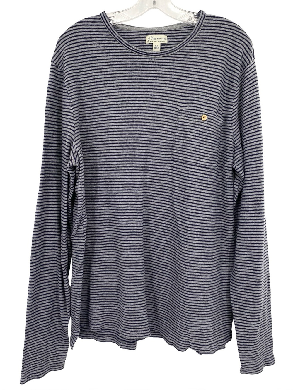 J. Crew Knit Goods Men’s Striped Long Sleeve Pocket Shirt Gray Blue Large Tall